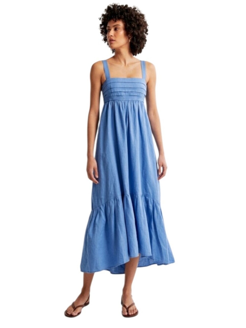 Abercrombie & Fitch The Emerson High-Low Linen Blend Midi Dress Small